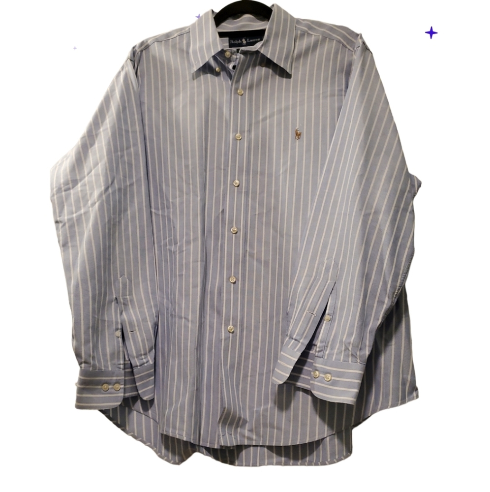 Ralph Lauren Button Dow Shirt Adult Large 16.5Blue Striped Color Pony Casual Men